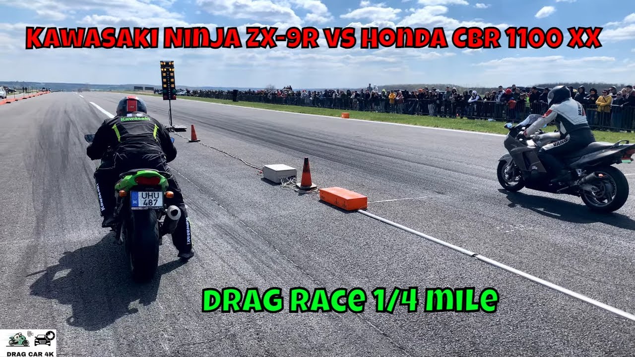 Kawasaki Ninja ZX-9R vs Honda CBR 1100 XX motorbike drag racing 1