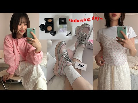 UNBOXING DAY! ❤️ 봄옷 언박싱하쟈. 비아플레인, 퓌 푸딩팟, 시엔느, 어몽, 히어, 네이밍 시럽 멜팅 스틱, 한소희 운동화 휠라 인터런, 키작녀 추천템🥫 언박싱브이로그
