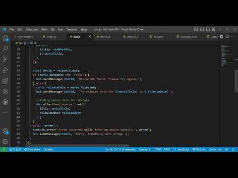 Integration of FireBase DataBase with Telegram Bot with open weather API and OMDB API Using Node.JS