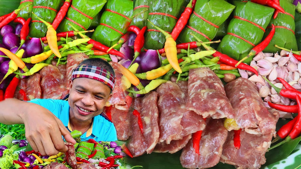 ส้มวัวแหนมวัวกัดพริกสดแบบเผ้ดๆข้าวเหนียวปั้นใหญ่ๆ