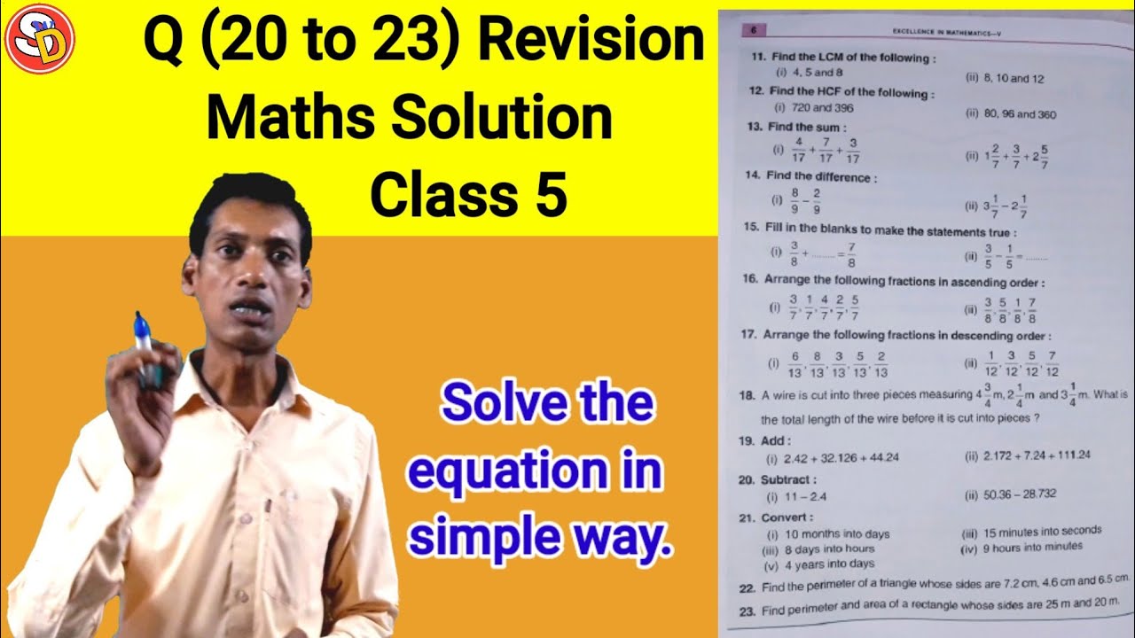 Q (20 to 23) Revision Maths Solution Class 5 Saraswati Shishu Vidya ...