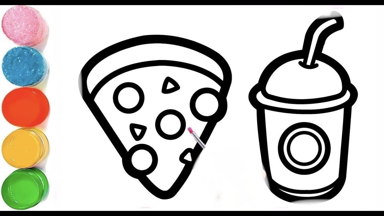 How To Draw a Pizza & Cold Drink Drawing | Fast Food Drawing | Dilicious Pizza Drawing