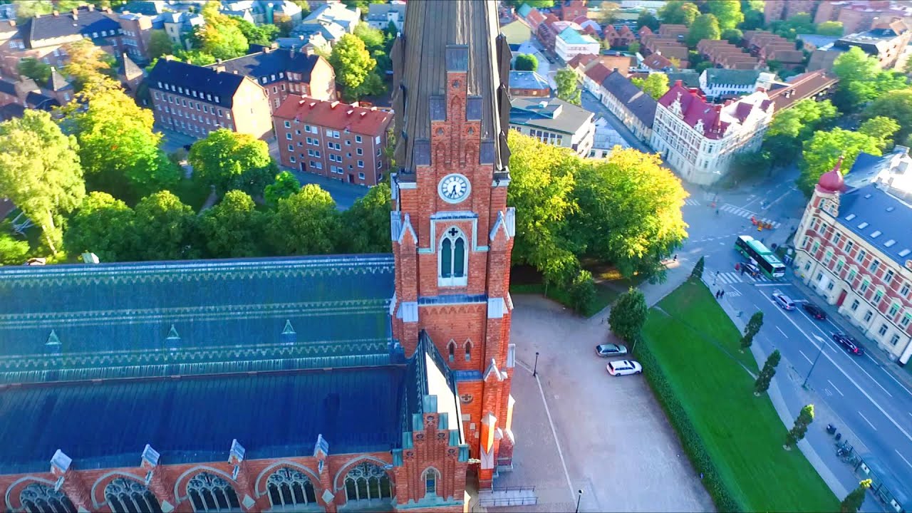 Drone flight around Allahelgonakyrkan in Lund City - YouTube