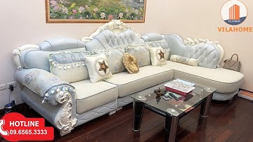 SOFA CỔ ĐIỂN CAO CẤP | GHẾ SOFA NHẬP KHẨU SANG TRỌNG, BỌC DA MÀU XANH CHO PHÒNG KHÁCH