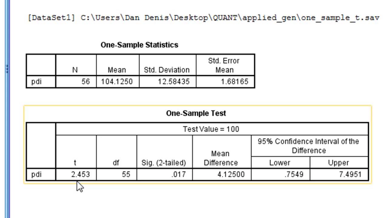 t sample test SPSS - One-Sample T-test