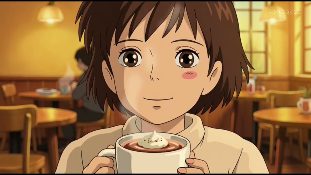 Rainy Evening at a Small Town Bookshop Café | Reading and Sipping Hot Chocolate | Ghibli Style