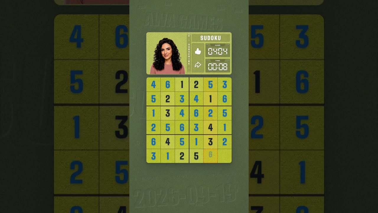 LinkedIn Mini Sudoku #404 solved board for September 19, 2026, 6x6 grid