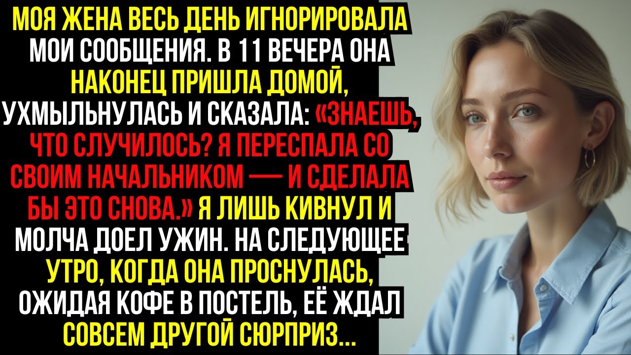 Моя жена весь день игнорировала мои сообщения. В 11 вечера она наконец пришла домой, ухмыльнулась...