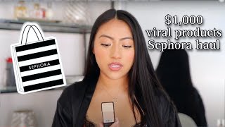 $1,000 VIRAL SEPHORA haul | NEW &amp; HYPED makeup, skincare, + haircare 2023