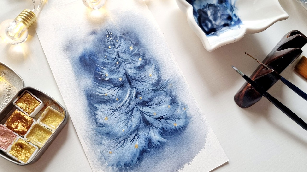 Secret Technique how to paint a Fluffy Christmas tree with Watercolors