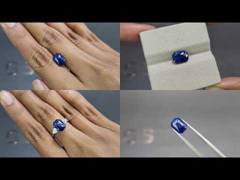 Unheated Royal Blue sapphire emerald cut 3.22 carats, Sri Lanka Video  № 1