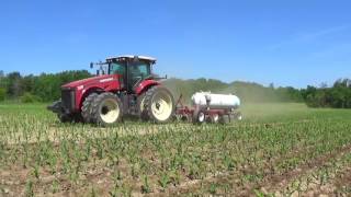 Versatile 310 Tractor pulling an Anhydrous toolbar in Twin Row Corn