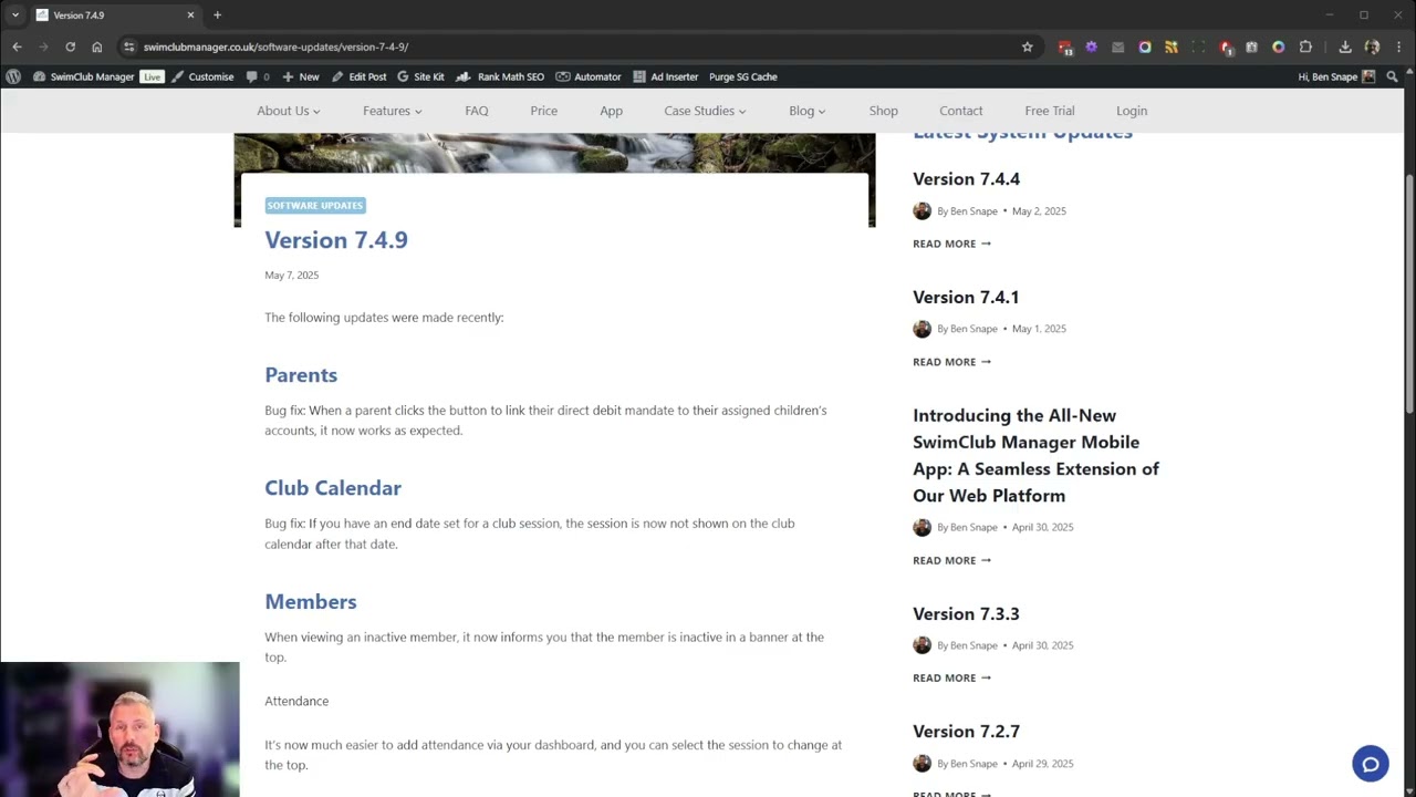 SwimClub Manager version 7.4.9 updates