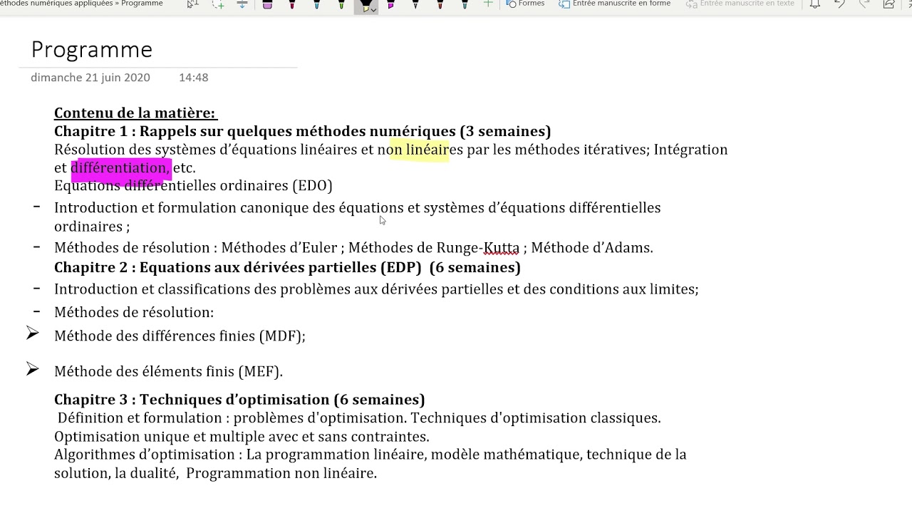 Méthodes numériques appliquées et optimisation (Programme) YouTube