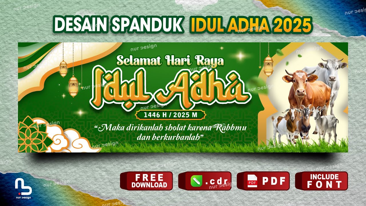 (Free CDR) Desain Spanduk Idul Adha 2025 di Coreldraw - Banner Qurban - #nurdesigns