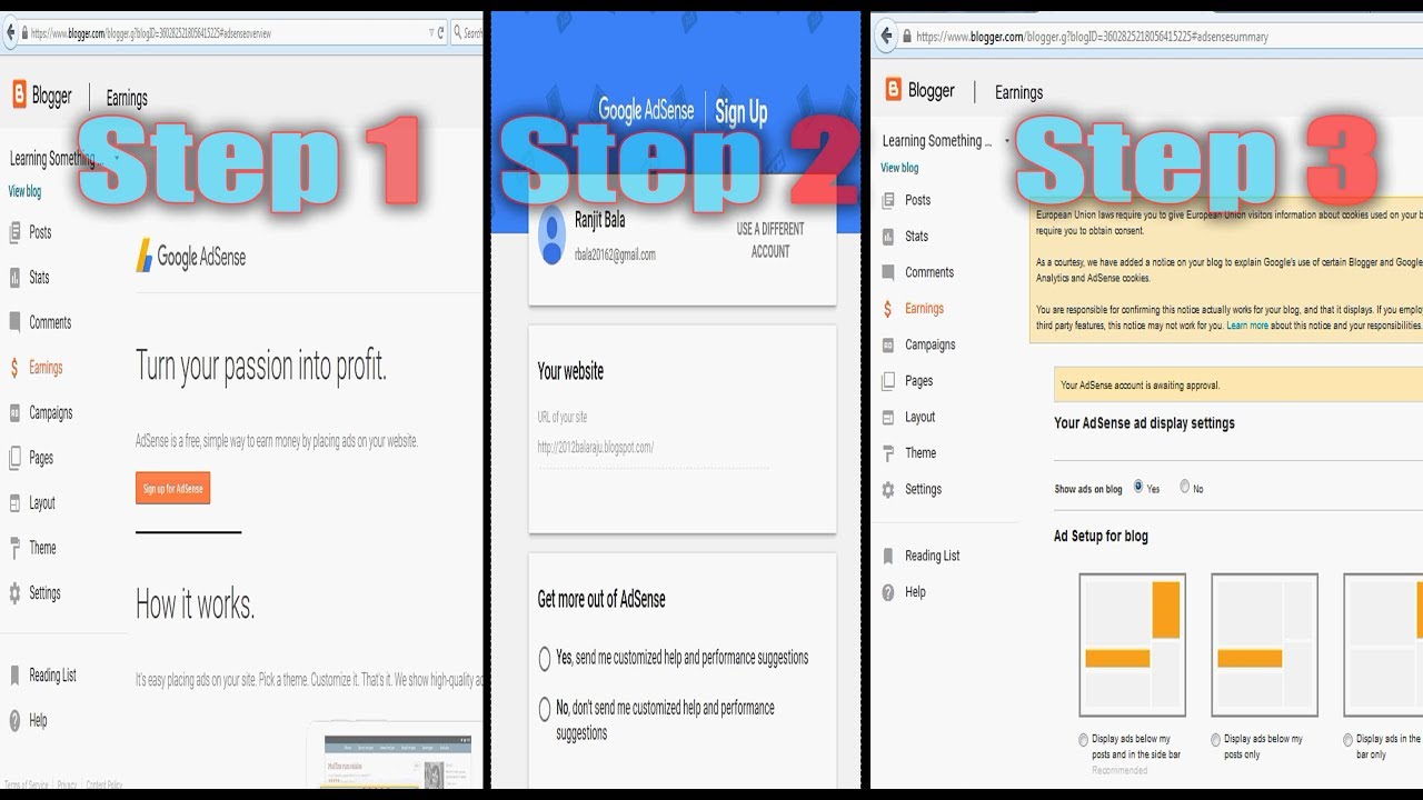 How To Link Blogger Add Adsense Earn Money Ads Placement On Blog - how to link blogger add adsense earn money ads placement on blog in hindi
