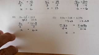 Solving Equations 1of6 1-Step and 2-Step Equations with Decimals including Calculator use