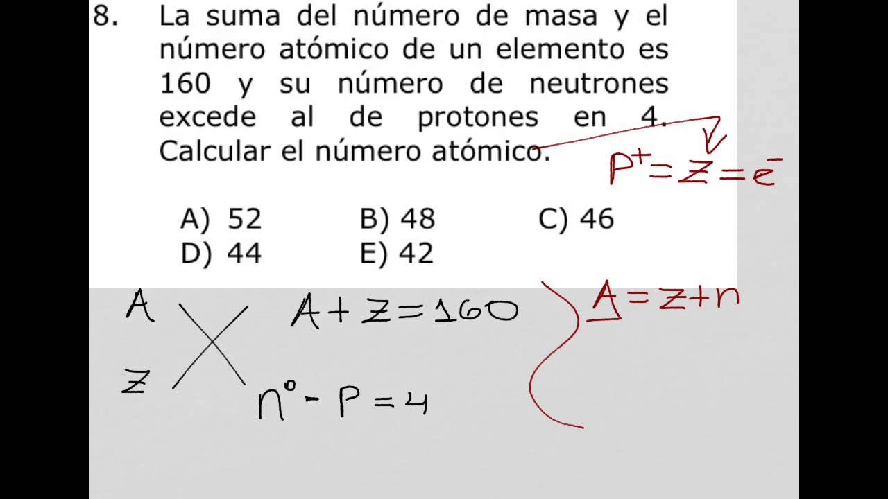 Como calcular el número atómico dados el número de masa y