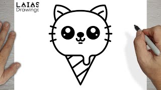 How to Draw a Cute Ice Cream Cat, Easy Drawings by LAIAS Drawings 2,052 views 3 weeks ago 5 minutes, 20 seconds