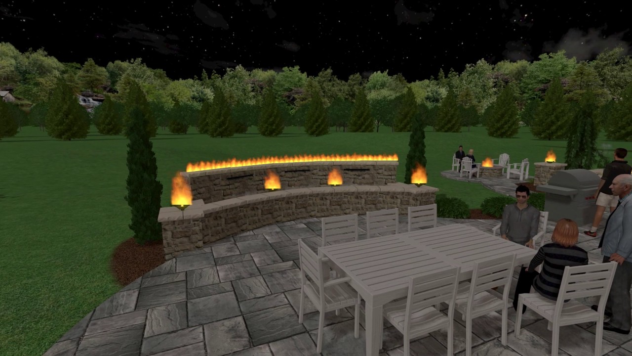 Outdoor Patio With Pergola Multiple Fire And Water Features And