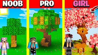 Minecraft Battle: TREE HOUSE BUILD CHALLENGE - NOOB vs PRO vs GIRL / Animation WOOD OAK