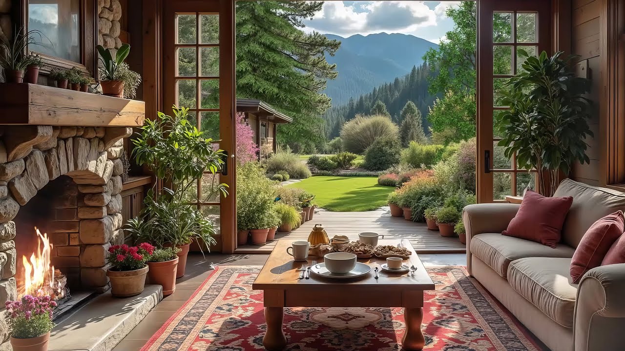 Relaxing Spring Morning in Cozy Cabin Ambience 🌺 Smooth Piano Music for Work and Study