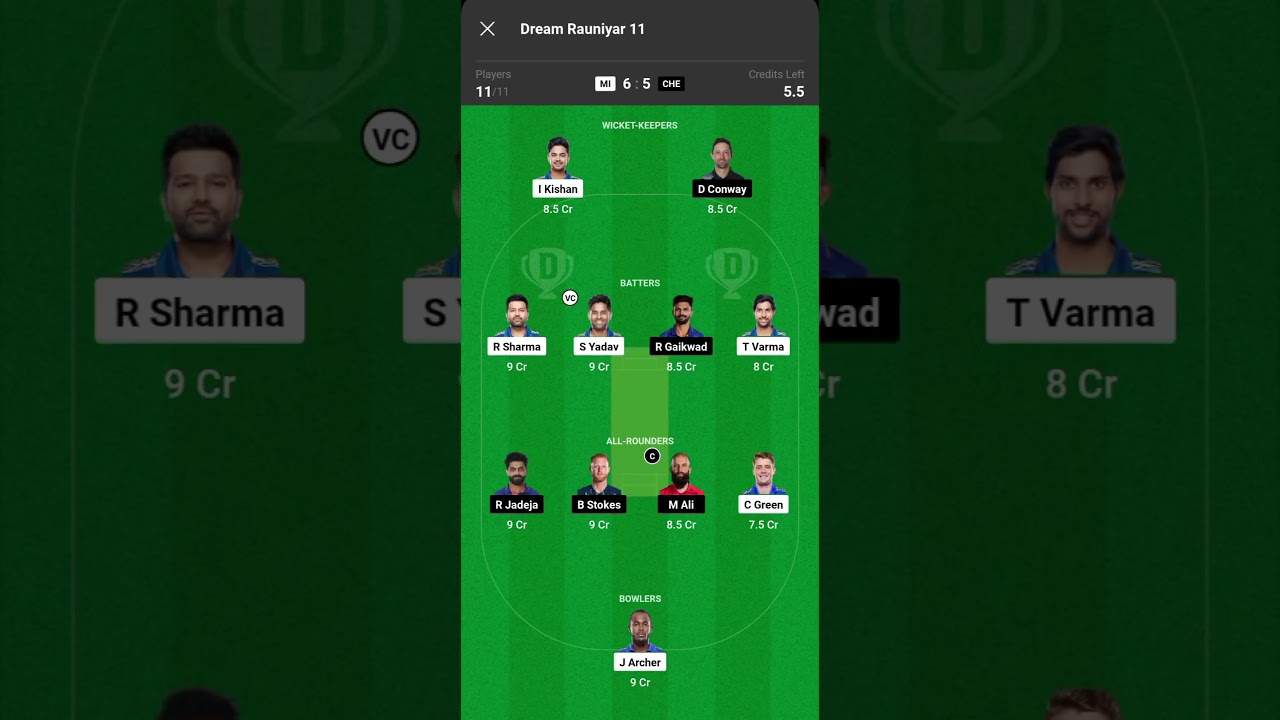 MI VS CHE DREAM11 PREDICTION MI VS CHE DREAM11 TEAM