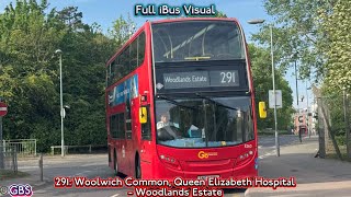 Full iBus Visual: 291: Woolwich Common, Queen Elizabeth Hopsital - Woodlands Estate