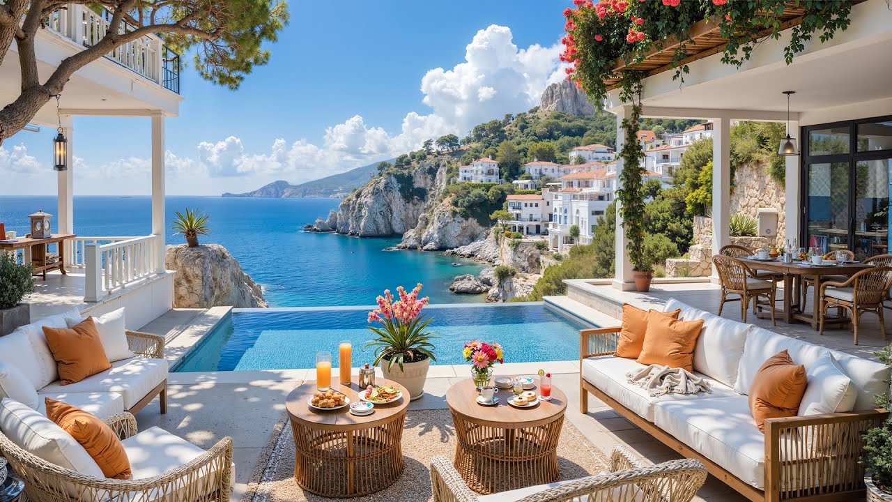 Elegant Bossa Nova at a Seaside Cafe ~ Morning Jazz Music & Ocean Wave Sounds to Good Mood, Chill