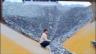Barge unloading 3000 tons of large cobblestone Part 2 - relaxing video, my work on the barge