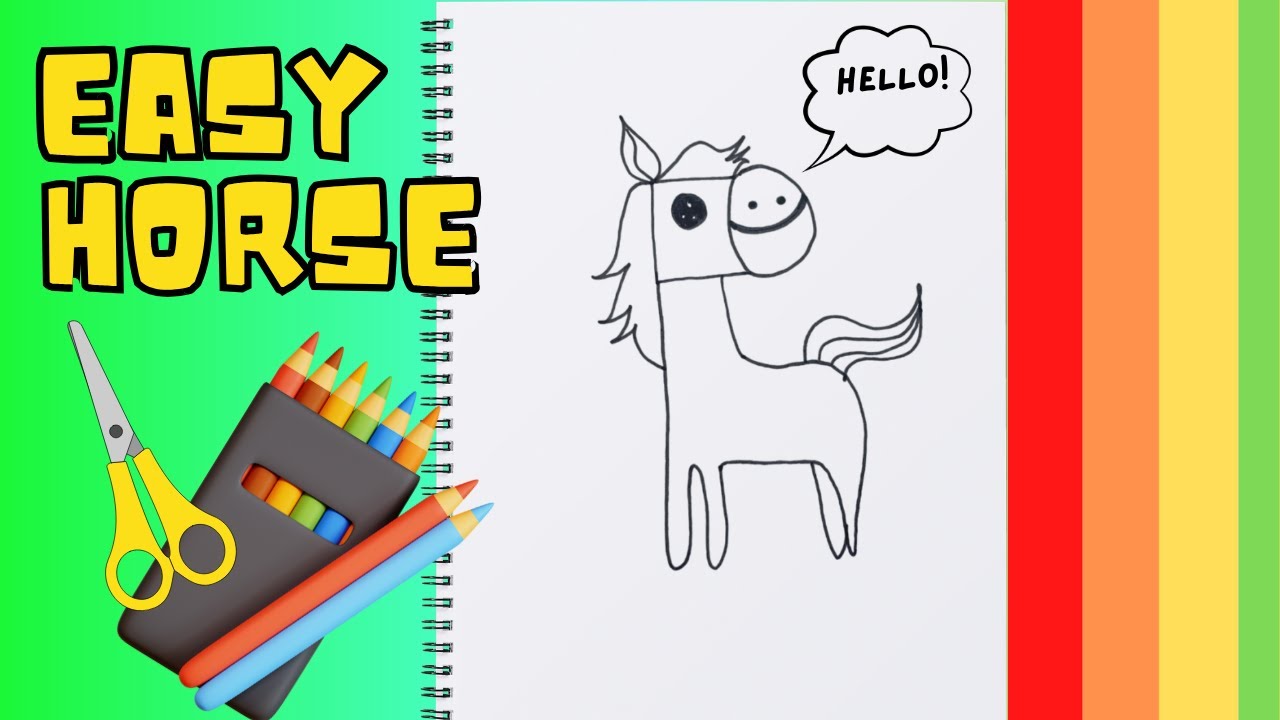 “Let’s draw a cute horse together! 💦An easy step-by-step drawing for kids