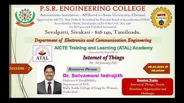 Day 3 - Session 7 - PSR ATAL FDP Internet of Things (IoT) during 04-08 Jan 2021.