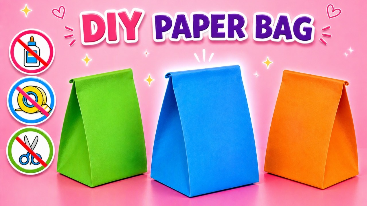 DIY Paper Bag 😍 | No Glue No Tape No Scissors | Easy Paper Craft at ...