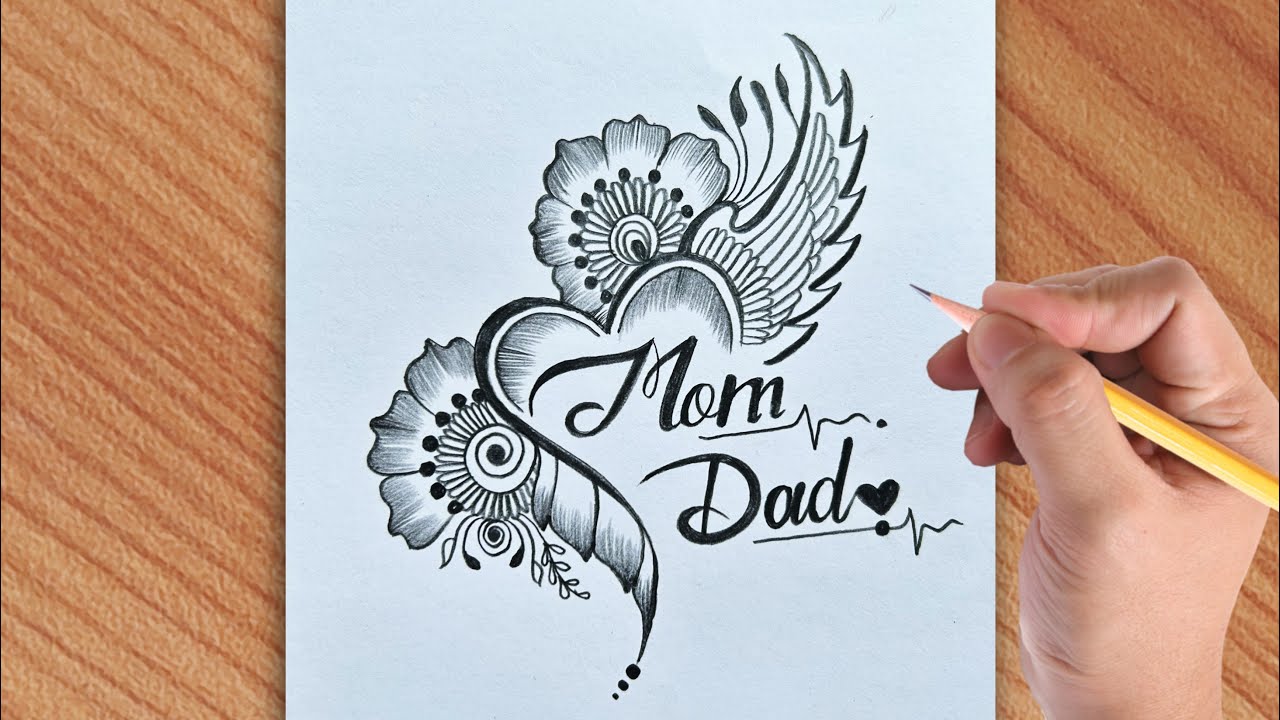 Making a simple and beautiful mom dad drawing with heart // simple ...