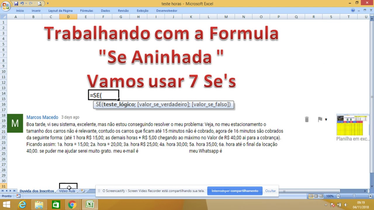 Planilha de controle de estacionamento | Planilha para Calculo de duração Veiculo em estacionamento if then excel vba