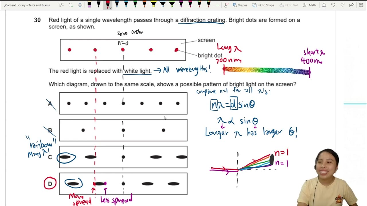 ON22 P12 Q30 White Light Diffraction Fringes | Oct/Nov 2022 | Cambridge A Level 9702 Physics