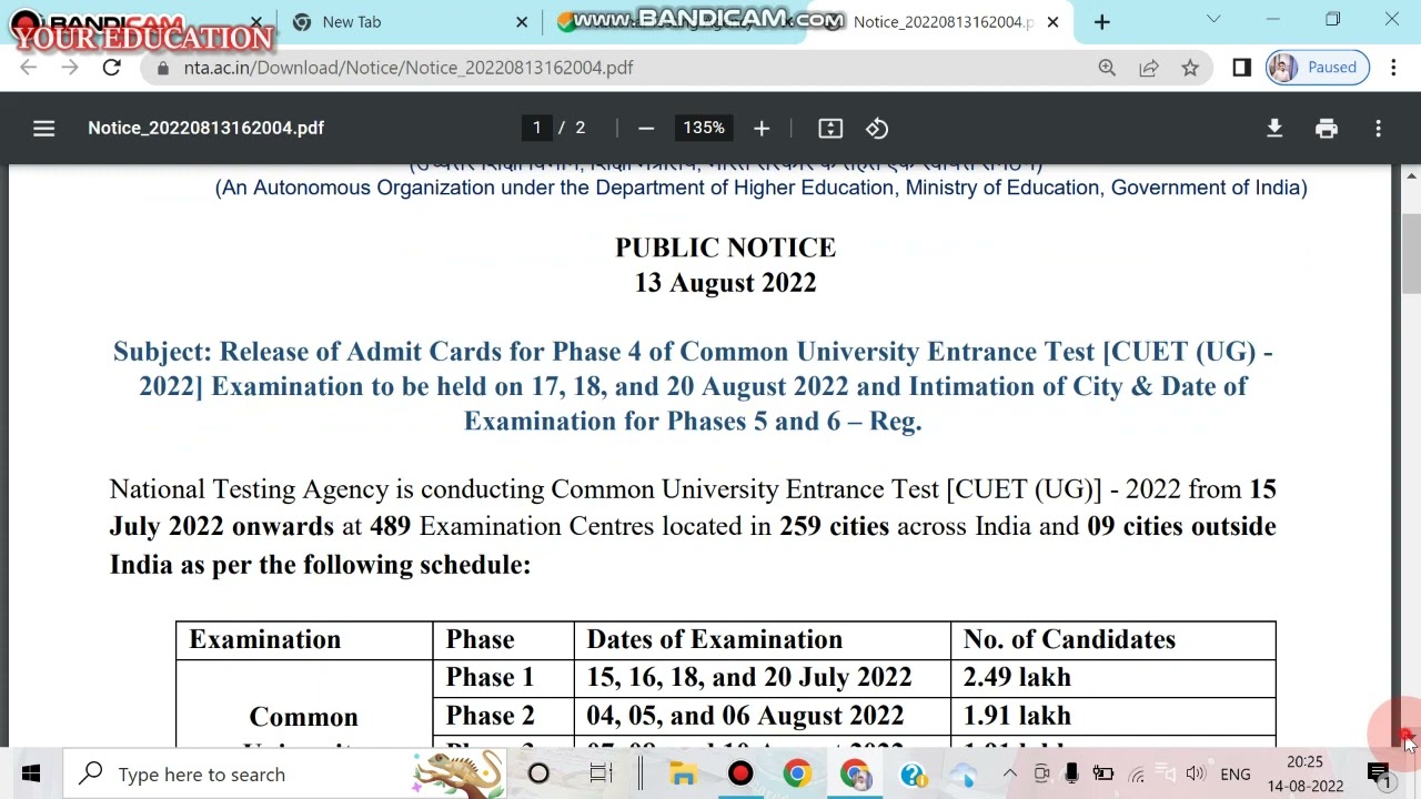 Common University Entrance Test CUET (UG) - 2022-23. Phase 4 Admit Release . Exam Date & Shift.