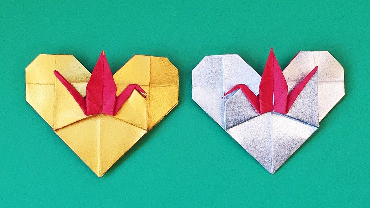 折り紙 ハート鶴の折り方 Origami Heart Crane 音声解説あり おめでたい祝い鶴 Youtube