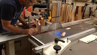 Sqaring a curve on a sliding table saw