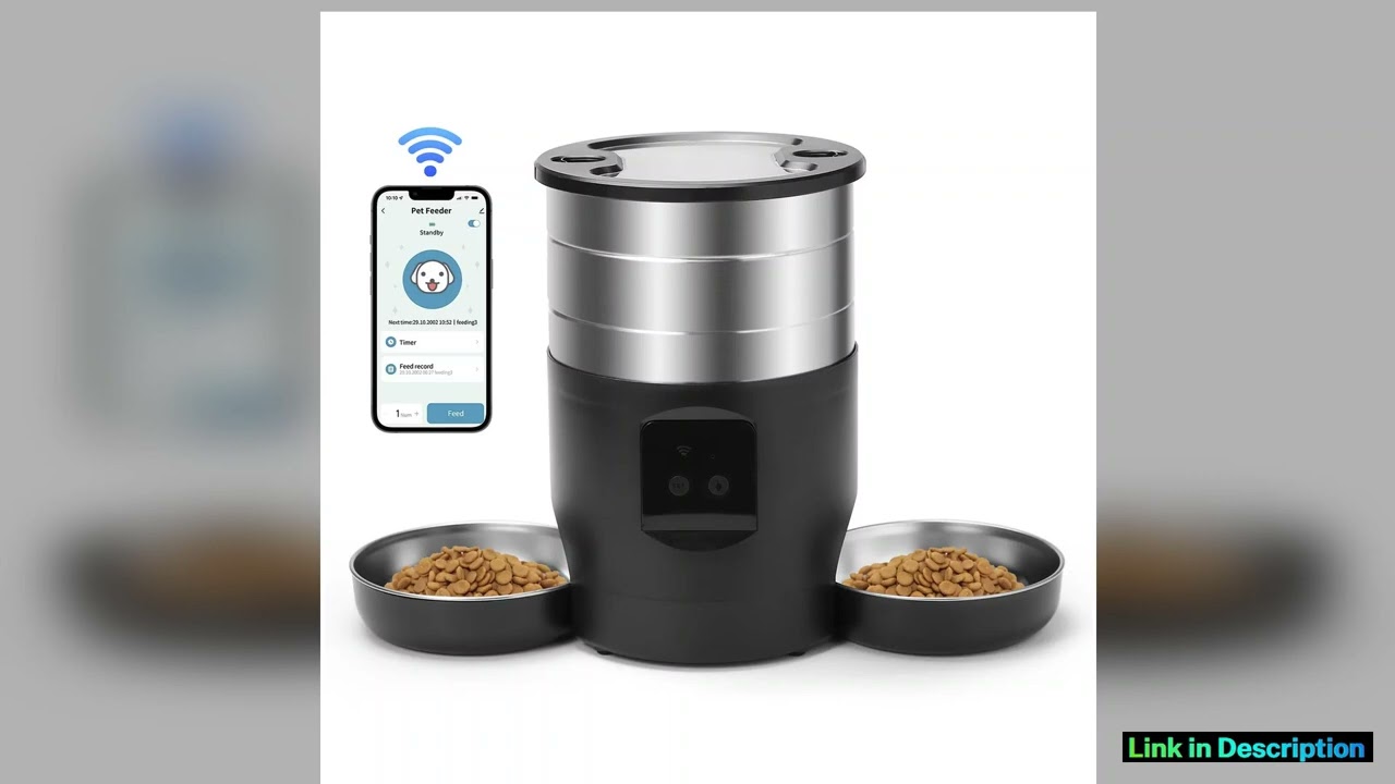 45L Button WiFi Automatic Cat Feeder Includes Two Stainless Steel Bowls Smart Pet Cat and Dogs Food