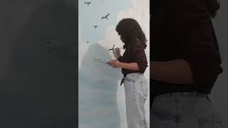 Baby room wall painting cloudy sky