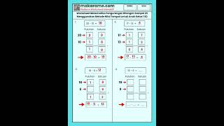 Worksheet Matematika Pengurangan Bilangan Sampai 20 Metode Nilai Tempat untuk Anak Kelas 1 SD