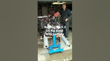 Running. the 5.3 LS on the stand with mufflers, getting ready to install soon.