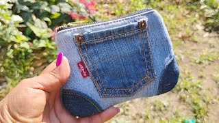 Utilice un mini bolsillo de jeans reciclados / Monedero o carterita de jeans reciclados 