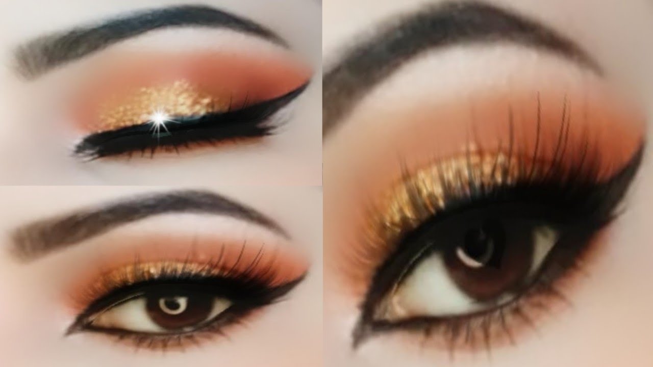 Orange Glitter Eye Makeup Tutorial SecretQueenMahi YouTube