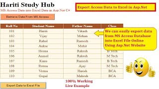 Export MS Access Data into Excel Data Online Using Asp.Net C# Website | Hindi | Free Online Class