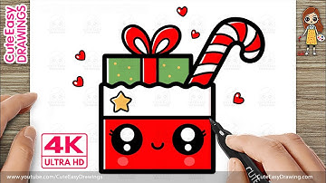 How to Draw a Cute Christmas Gift Box with Candy Cane | Easy Kawaii Drawing for Kids!