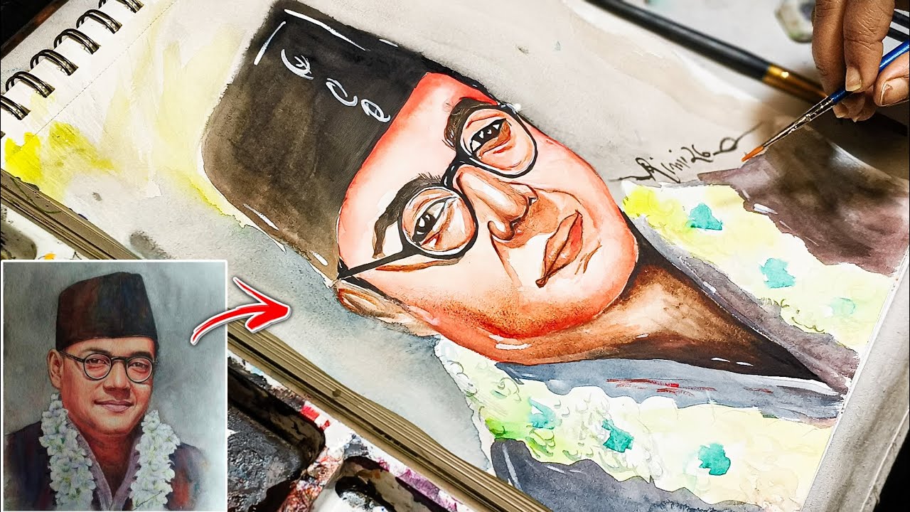 How To Draw Netaji Subhash Chandra Bose, Watercolor Painting, Republic Day Drawing | 😍 (Part 2)