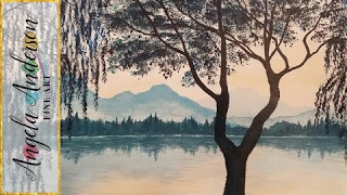 willow weeping painting tree acrylic paint tutorial water trees reflections paintingvalley