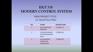 EKT 318 MODERN CONTROL SYSTEM MINI PROJECT TOPIC 12 BAND PASS FILTER.